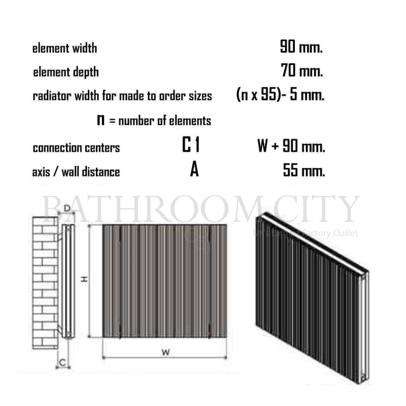 Monza Double Aluminium Luxury Radiator Specification Diagram