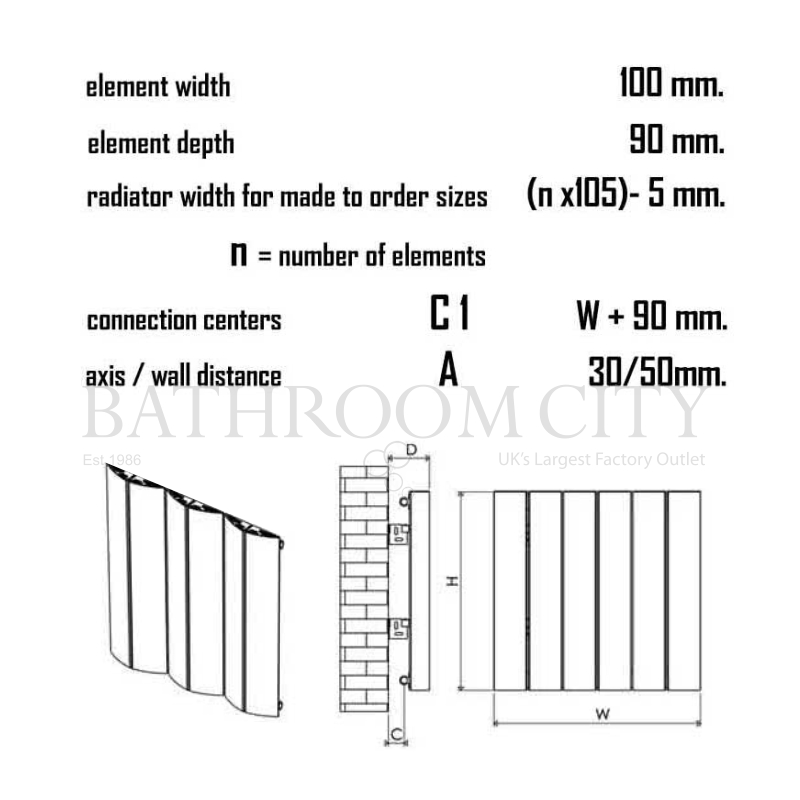 Nixie Aluminium Luxury Radiator Specification Diagram