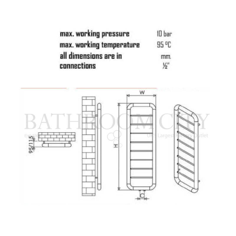 Paros Premium Stainless Steel Radiator Specification Diagram