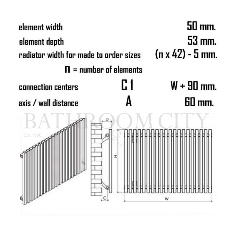 Sophia Aluminium Radiator Specification Diagram