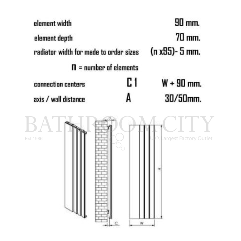 Step Aluminium Mirror Radiator Specification Diagram