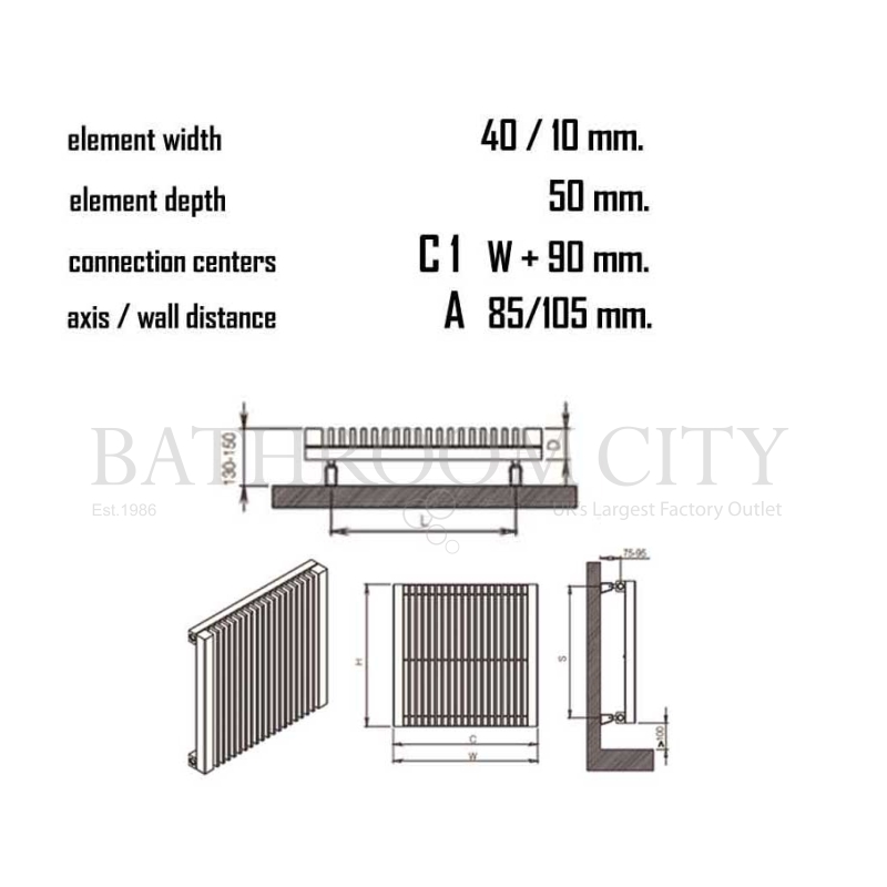 Stripe Stainless Steel radiator Specification Diagram