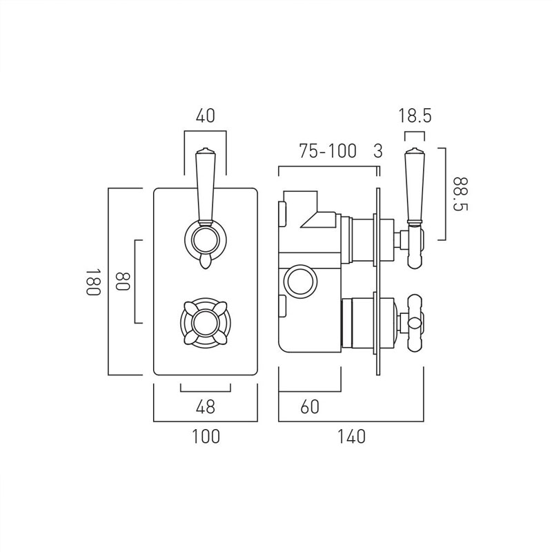 Axbridge Concealed Shower Valve 1 Outlet Specification Drawing