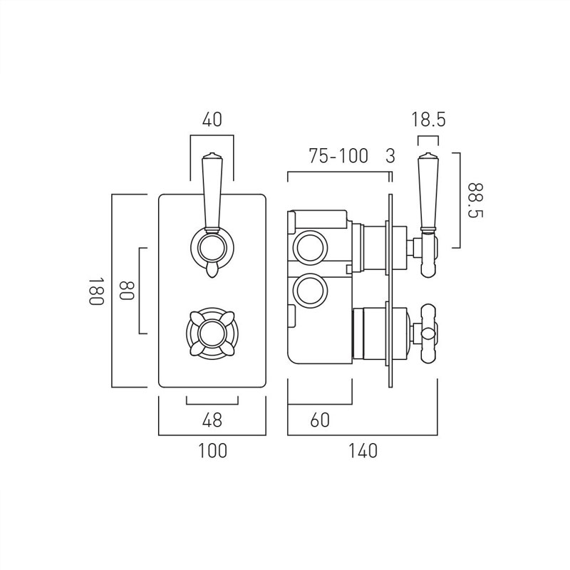 Axbridge Concealed Shower Valve 2 Outlet Specification Drawing