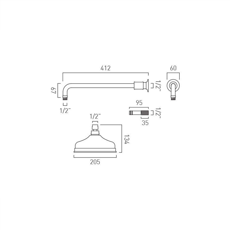 Axbridge Shower Head Specification Drawing