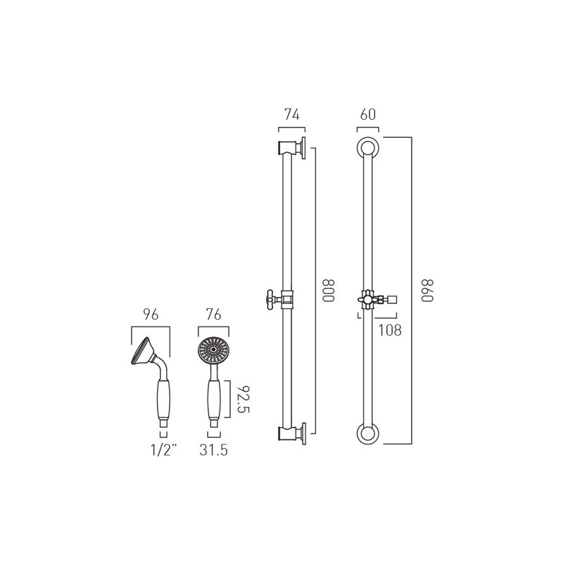 Axbridge Slide Rail Shower Kit Specification Drawing