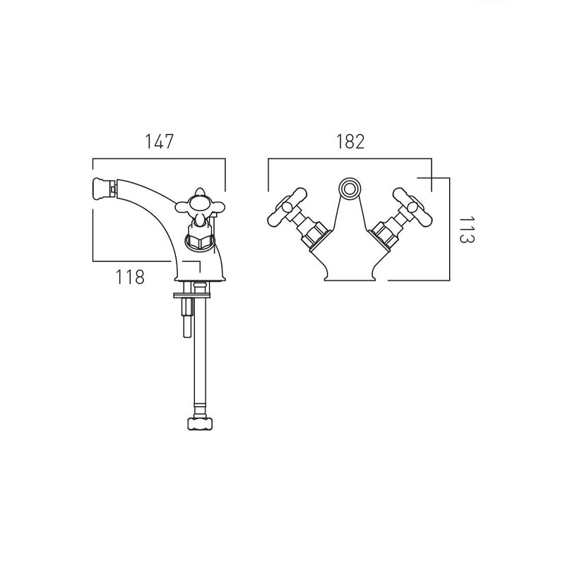 Axbridge Traditional Bidet Tap Crosshead Specification Drawing