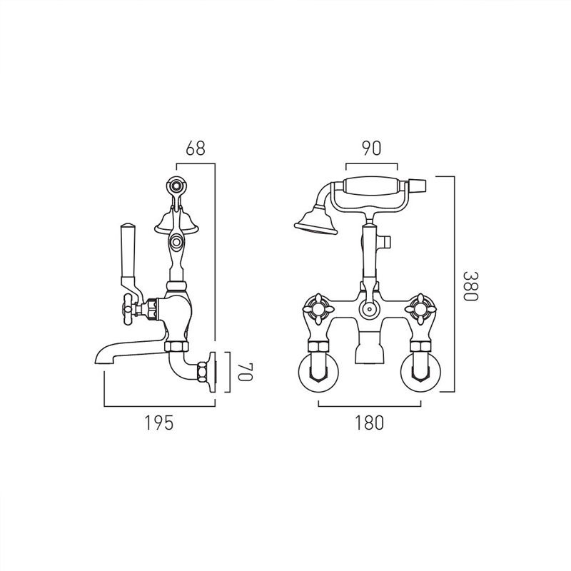 Axbridge Traditional Bath Shower Mixer Wall Cross Specification Drawing