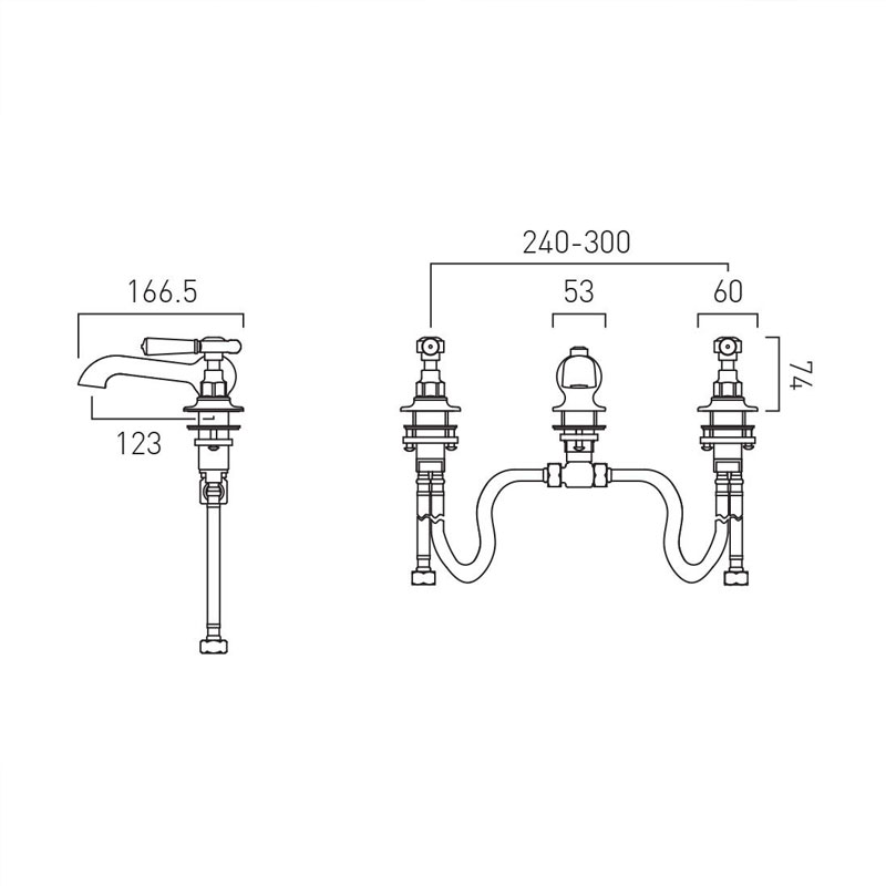 Axbridge Traditional Basin Tap 3 Hole Lever Specification Drawing