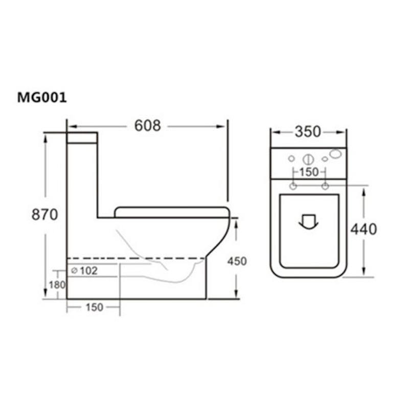 Ashford Close coupled Toilet closed back Specification Drawing