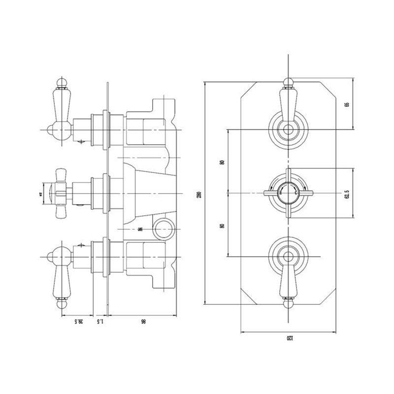 Beaumont Triple Concealed Thermo Valve Specification Diagram