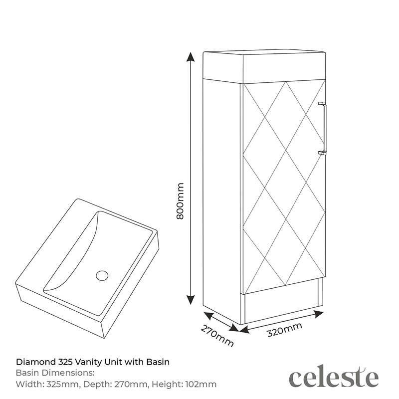 Celeste Diamond 325 Cream Vanity Unit Specification Drawing