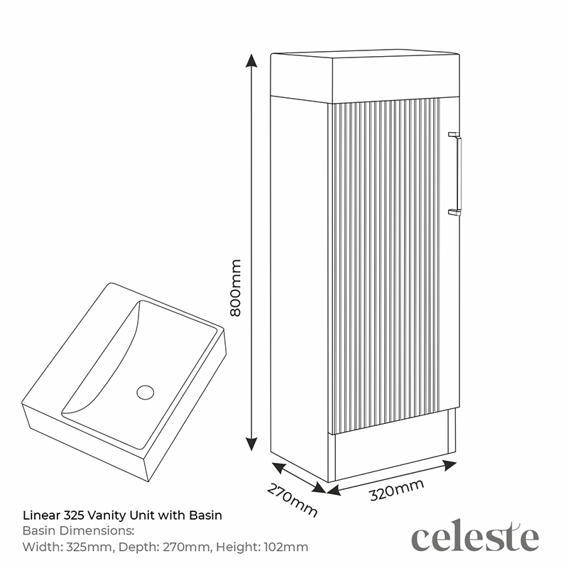 Celeste Linear 325 Cream Vanity Unit Specification Drawing