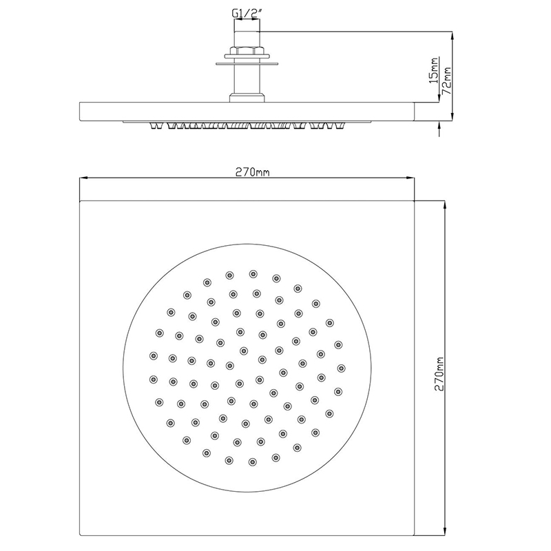 Ultra Celing Tile Shower Head Specification Diagram