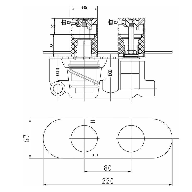 Indus Thermo Valve C/W Diverter Specification Diagram