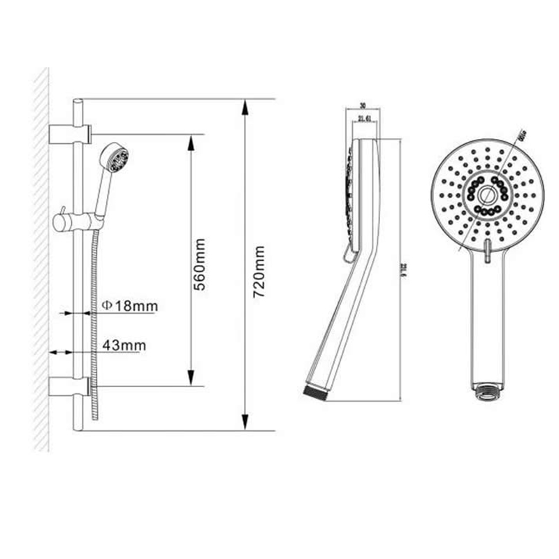 Multi Function Water Saving Shower Kit Specification Diagram