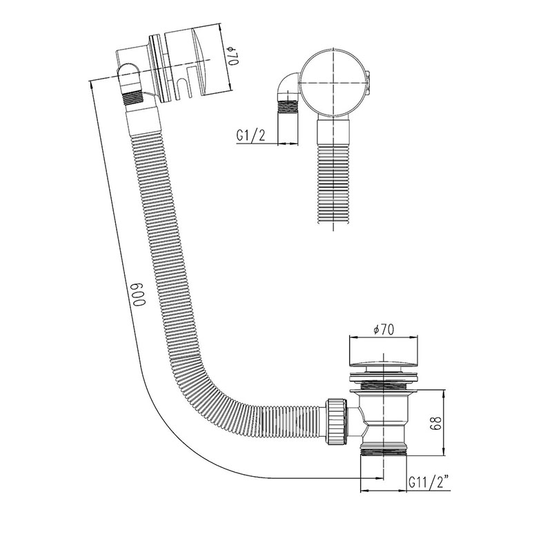 Ultra  Round Slimline Freeflow Bath Filler Specification Diagram