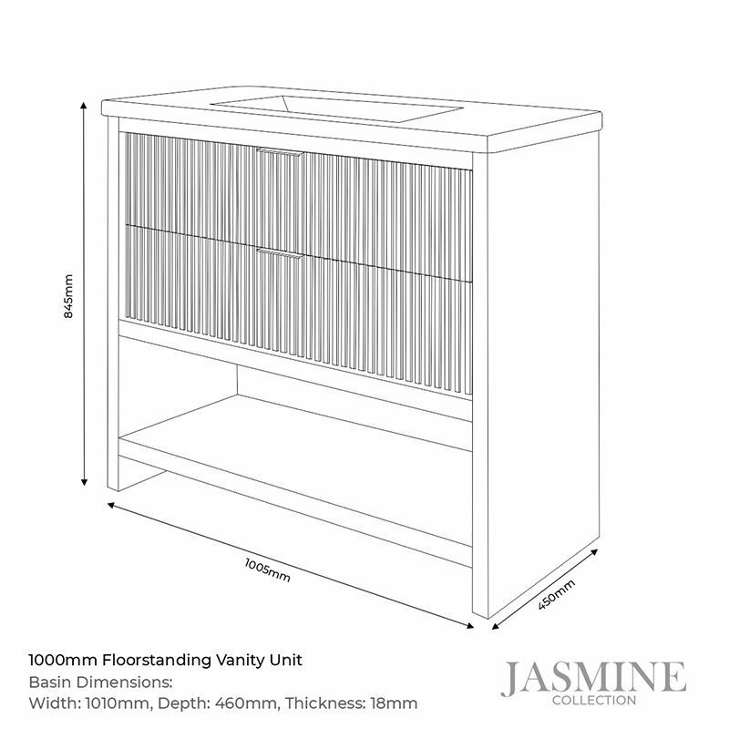 jasmine 1000mm floorstanding black vanity unit black style Specification Drawing