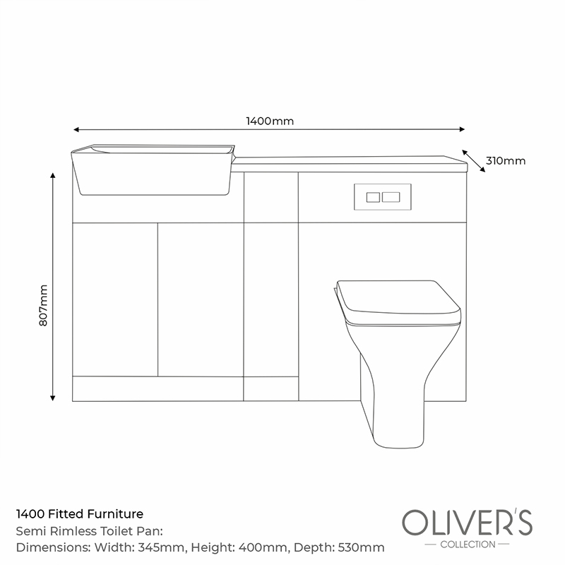 oliver chrome 1400 matt green vanity and toilet package Specification Drawing