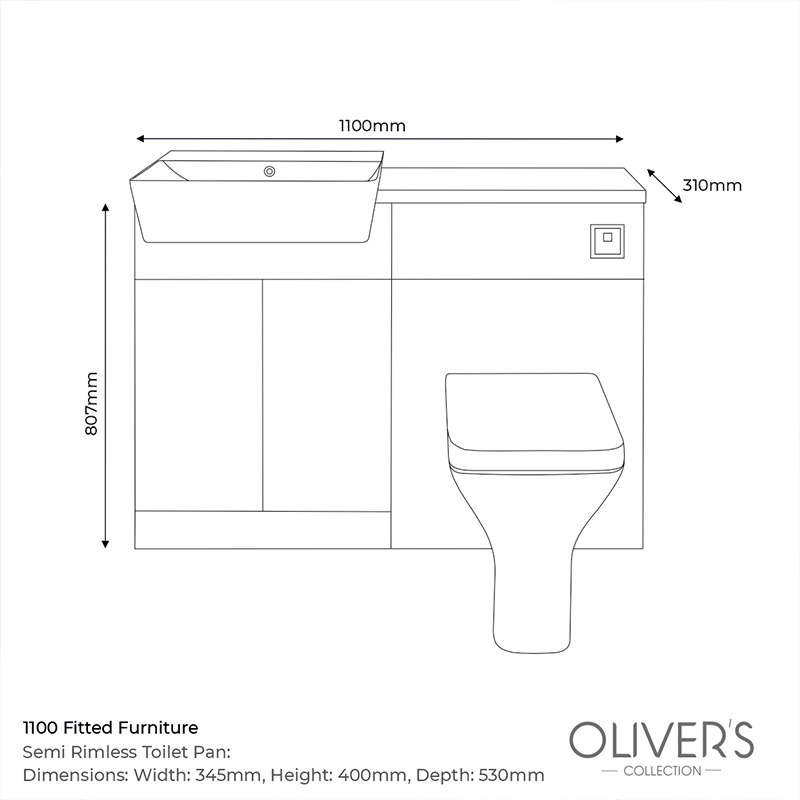 oliver green 1100 fitted furniture unit black Specification Drawing