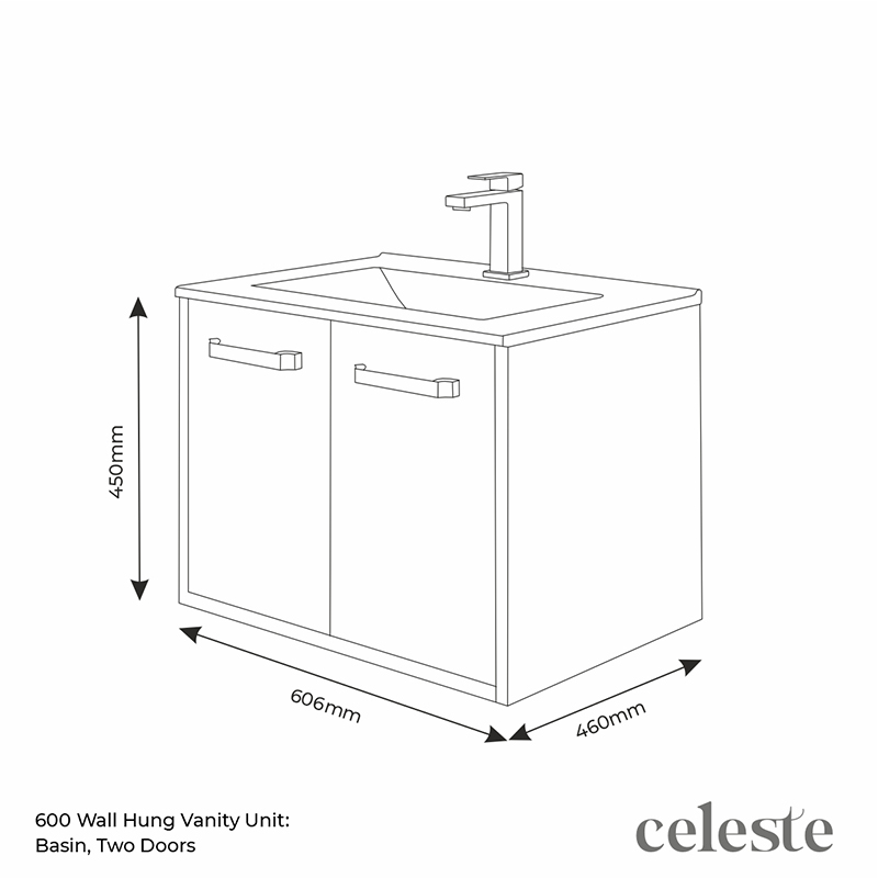 celeste 600 wall green vanity unit black sink Specification Drawing