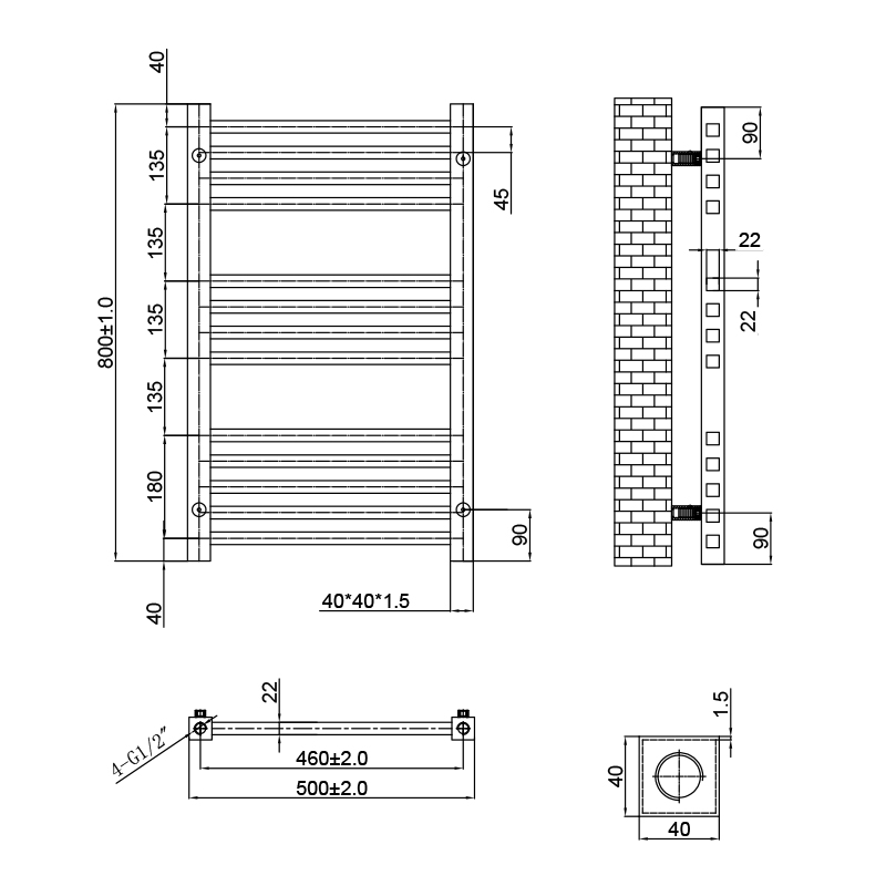 Line drawing of slade radiator chrome 800 x 500