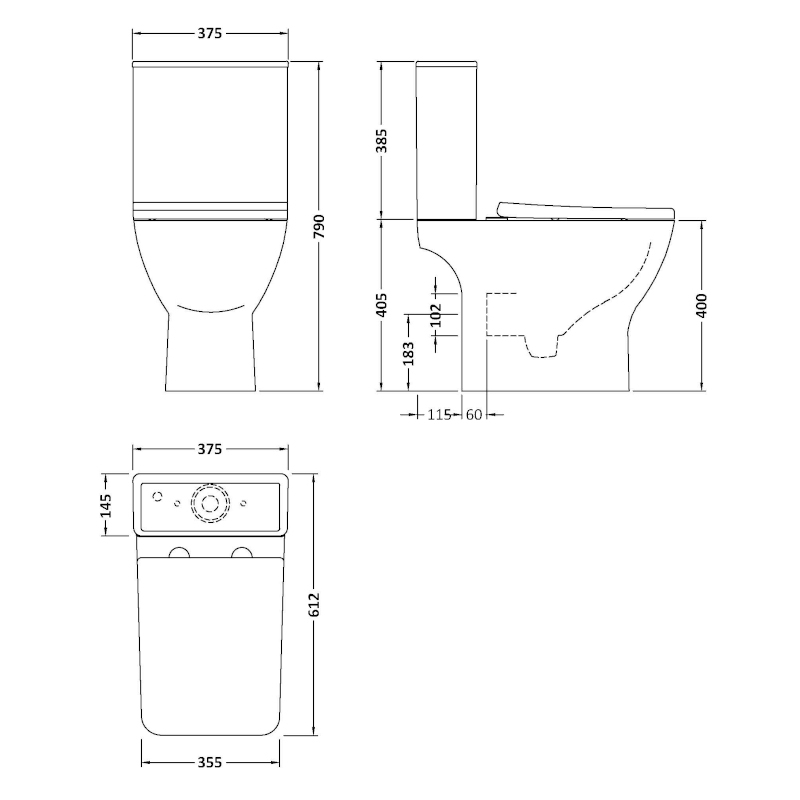 kairo close coupled toilet Specification Drawing