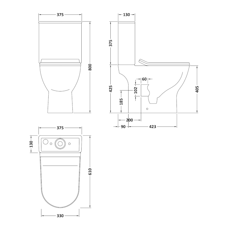 deva close coupled toilet Specification Drawing