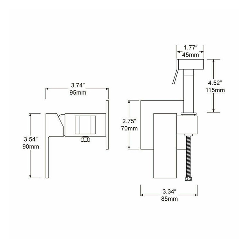 glade square shattaf douche kit matt black Specification Drawing