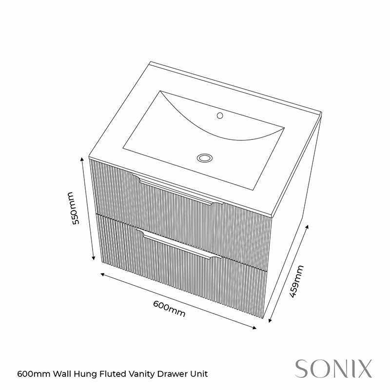 sonix white 600 wall vanity unit fluted Specification Drawing