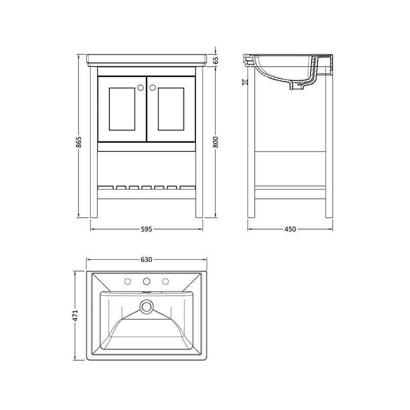 hudson reed bexley 600mm green floorstanding vanity basin unit with towel shelf Specification Drawing