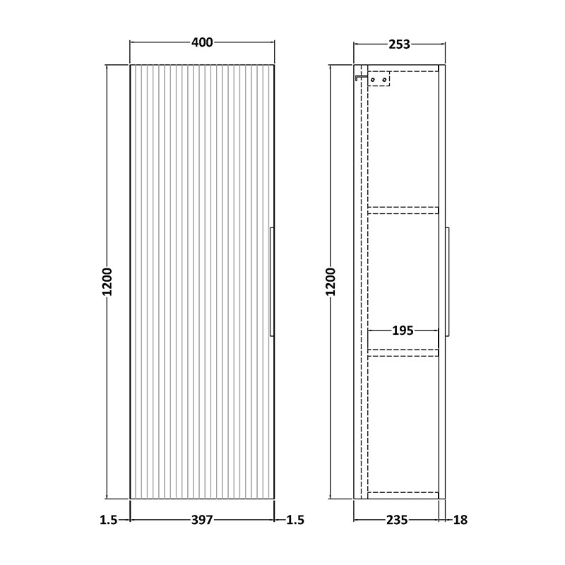 hudson reed fluted 400mm blue tall boy Specification Drawing