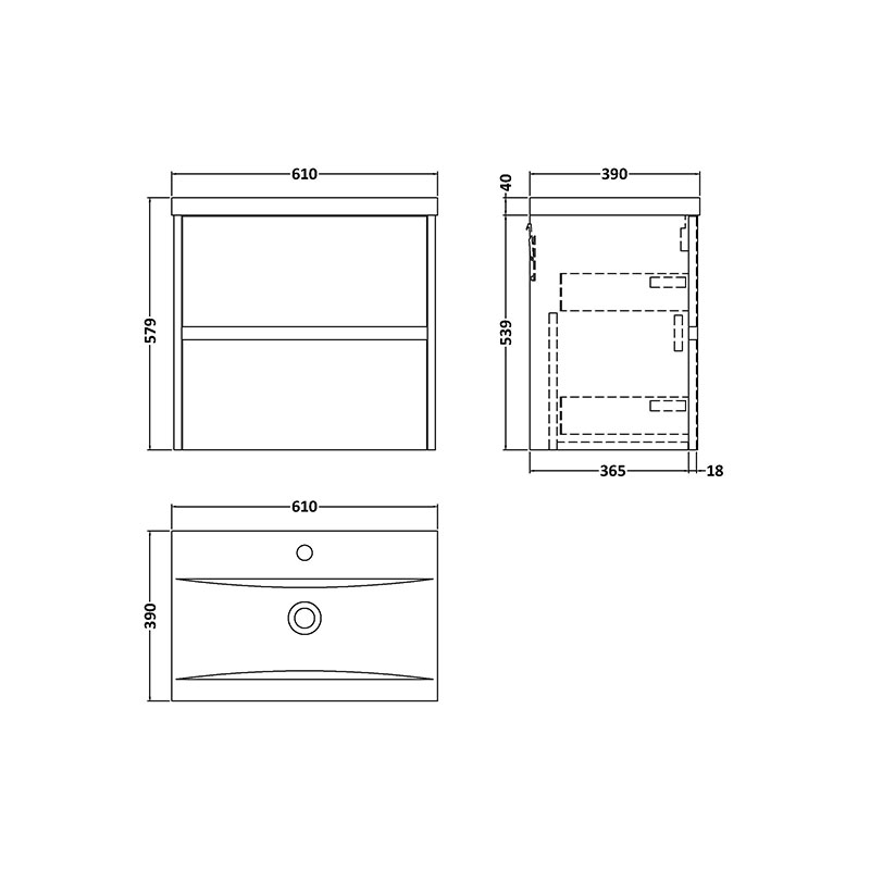 hudson reed havana 600mm metallic slate wall hung vanity unit two drawers Specification Drawing