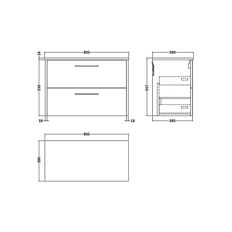 hudson reed juno 800mm oak wall hung vanity unit worktop black sink Specification Drawing