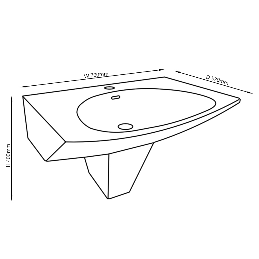 4th Dimension Porcelain Basin & Semi Pedestal Specification Drawing