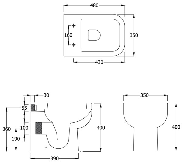 Series 600  Back To Wall Toilet & Soft Close Seat Specification Diagram