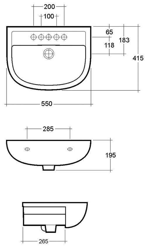 Compact Semi-recessed Basins Specification Diagram