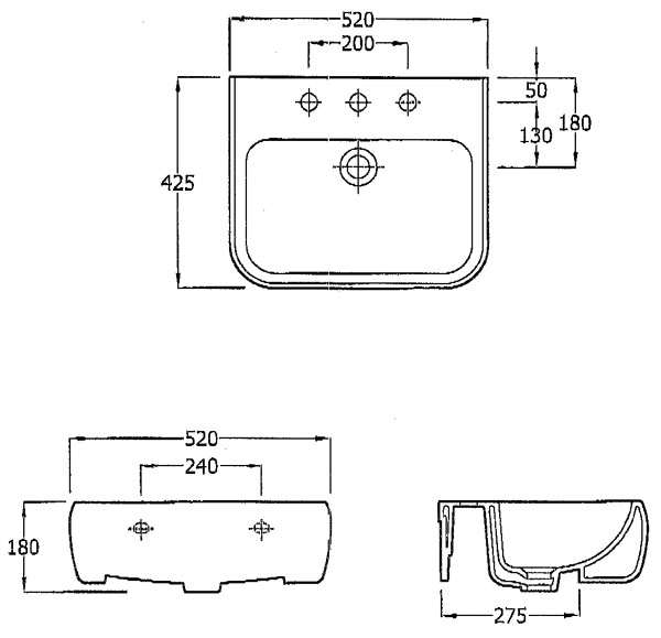 Metropolitan Semi-recessed Basin Specification Diagram