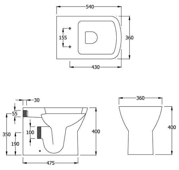 Summit Back To Wall Toilet &  Seat Specification Diagram