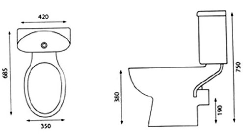 Jazz Close Coupled Toilet & Seat Specification Drawing