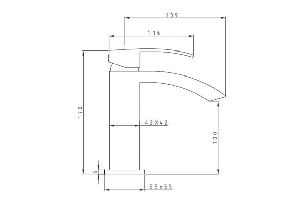 AF Series Basin Mono Mixer Tap Specification Drawing