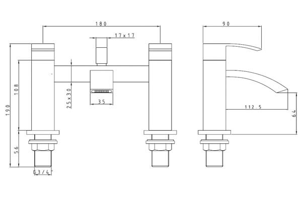 Af Series Deck Bath Shower Mixer Tap [sidaw] Specification Diagram