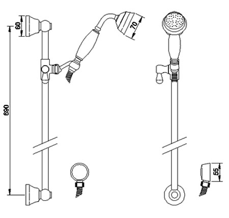 Traditional Shower Slider Rail Kit Specification Diagram