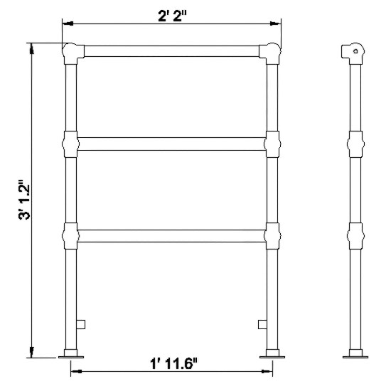 Line drawing of Traditional Countess Heated Towel Rail [ht301]