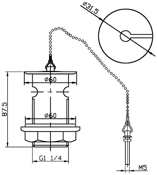 Line drawing of Plug N Chain Basin Waste