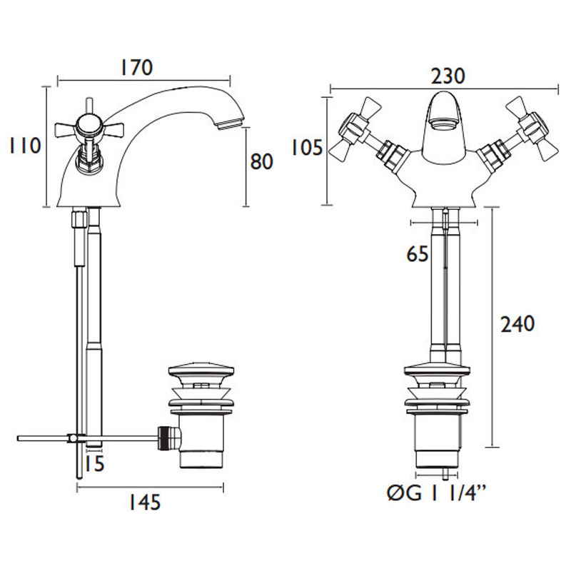 Dorchester Basin Mixer Specification Drawing