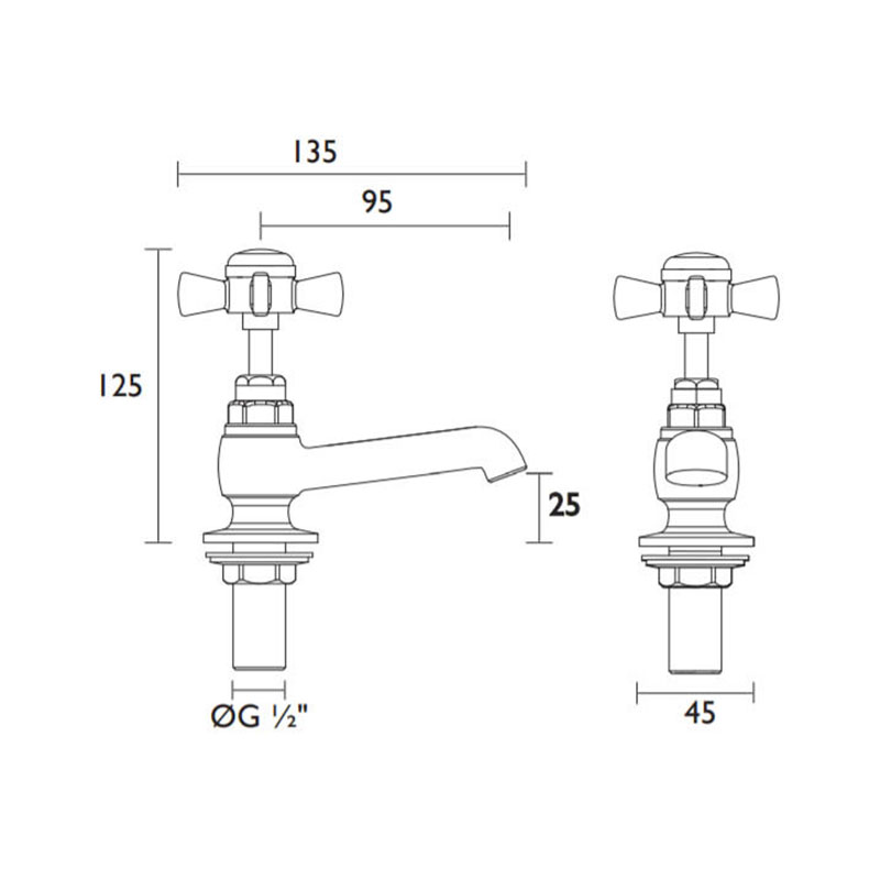 Dorchester Basin Taps Specification Drawing