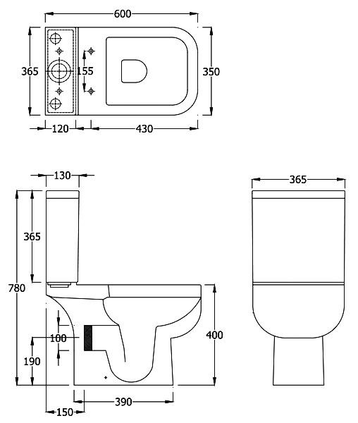 Line drawing of Trax Series 600 Cloakroom Suite