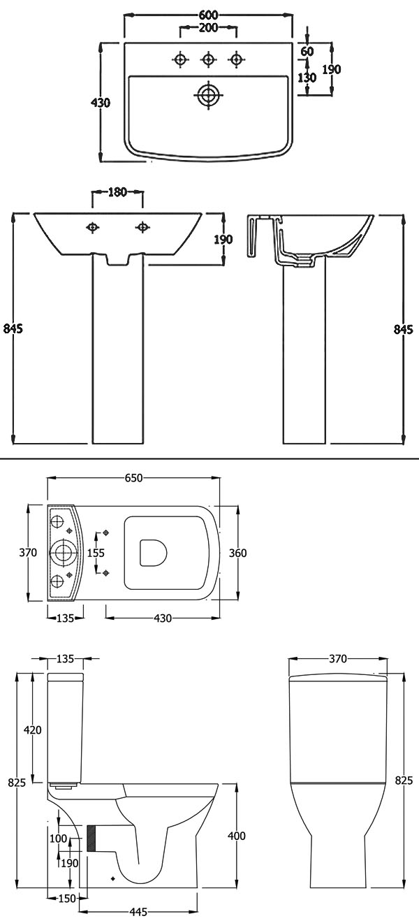 Summit 4 Piece Bathroom Suite Specification Drawing