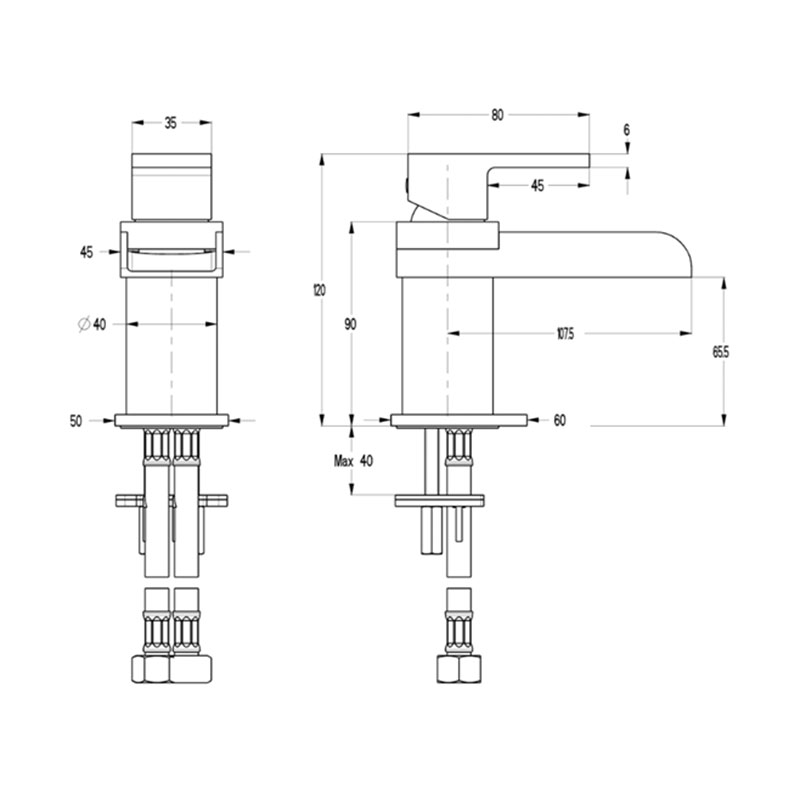 Water Sq Basin Mini Monobloc With No Pop-up Waste Specification Drawing